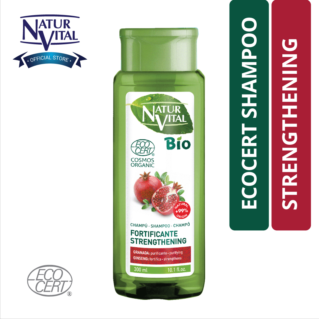 Dầu Gội Hữu Cơ NaturVital Ecocert Strengthening Chiết Xuất Nhân Sâm & Lựu, Giúp Bảo Vệ Tóc Chắc Khỏe, Làm Phồng Và Phục Hồi Tóc