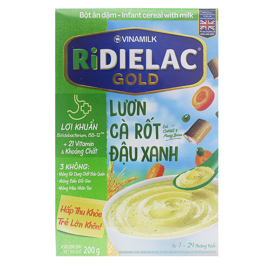 Bộ 2 Bột Ăn Dặm Vinamilk Ridielac Lươn Cà Rốt Đậu Xanh (200g/ Hộp)