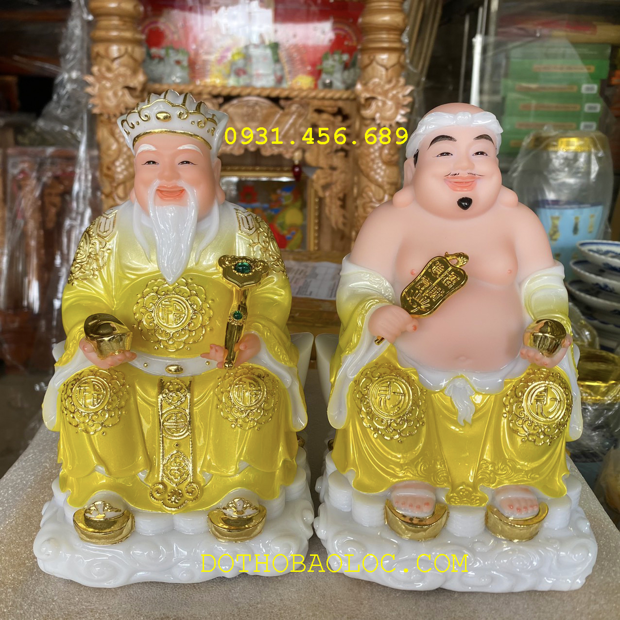 Tượng Thần tài Thổ Địa bằng đá nhập khẩu cao cấp cao 22cm – Màu vàng