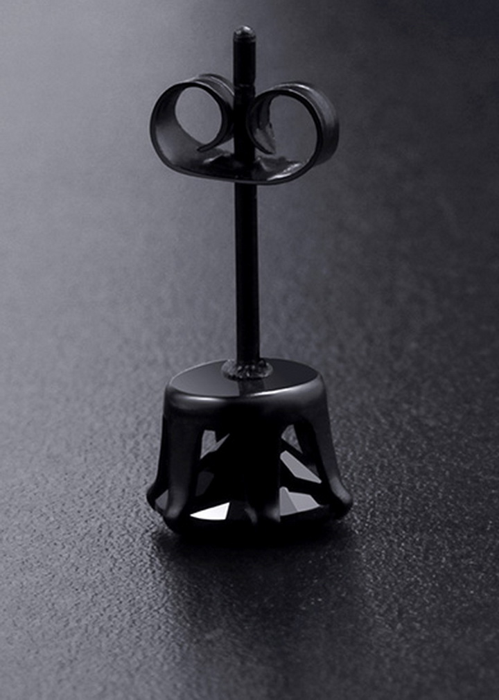 Bông tai inox đính đá màu đen Hàn Quốc cao cấp BT383