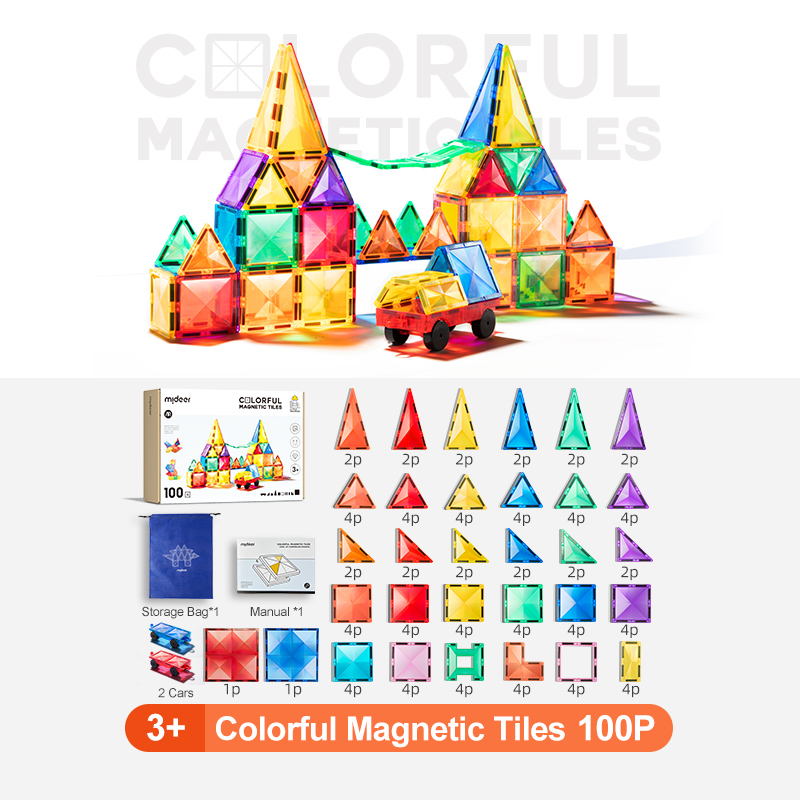 Đồ chơi Mideer xếp hình nam châm đa sắc cầu vồng 2 mẫu 60 - 100 chi tiết Colorful Magnetic Tiles