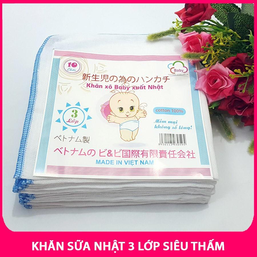 Khăn sữa (3 lớp) xuất Nhật (VIỀN MÀU) cho bé, khăn xô 3 lớp hàng Việt Nam xuất Nhật