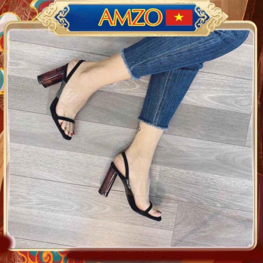 Giày cao gót quai ngang trong, gót trong màu nâu 7 cm AMZO