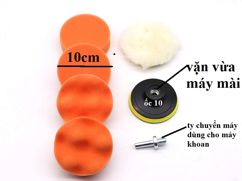 Bông mút đánh bóng xe hơi 4inh(10cm) dùng cho máy khoan và máy mài T7-4&quot;