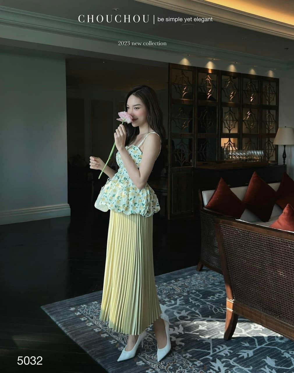 CHÂN VÁY DẬP LY KÈM ÁO VOAN 2 DÂY 3 MÀU Y HÌNH