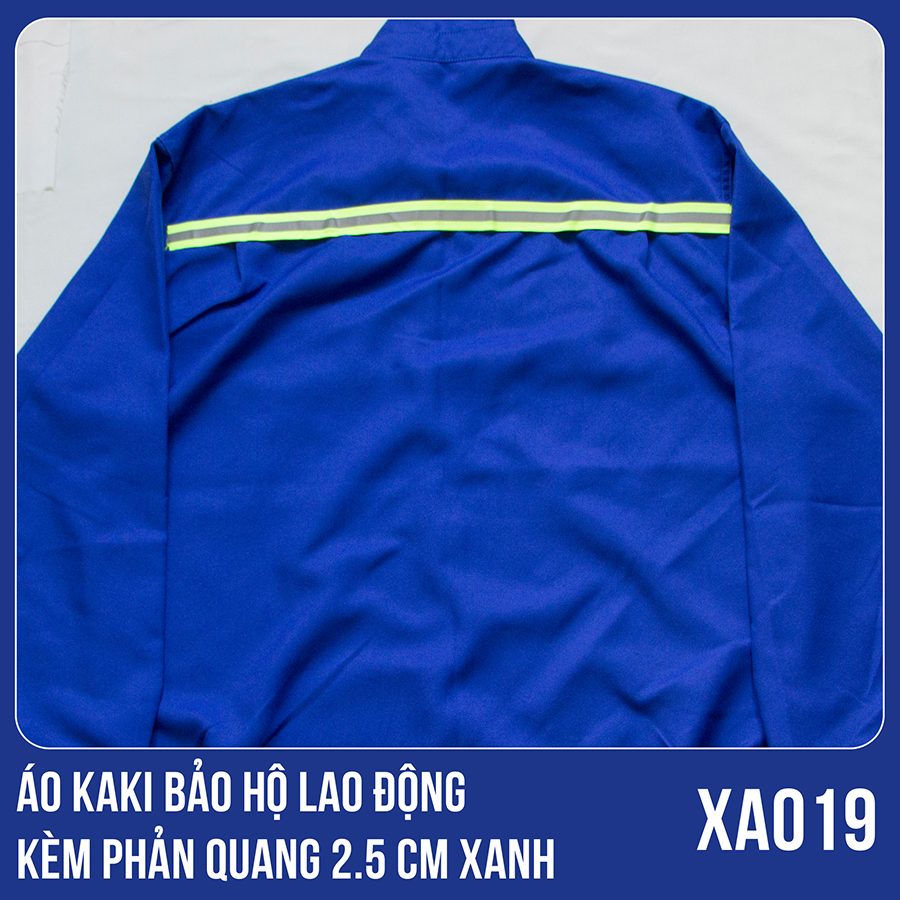 Áo kaki bảo hộ lao động kèm phản quang 2.5 CM màu xanh - XA0019