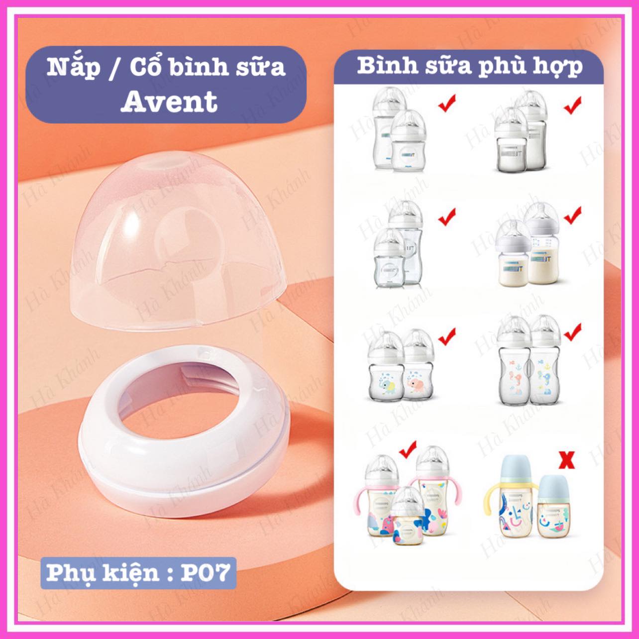 Nắp, Cổ bình sữa dùng cho bình sữa Avent Natural cổ rộng P07 (Bán riêng bộ phận)