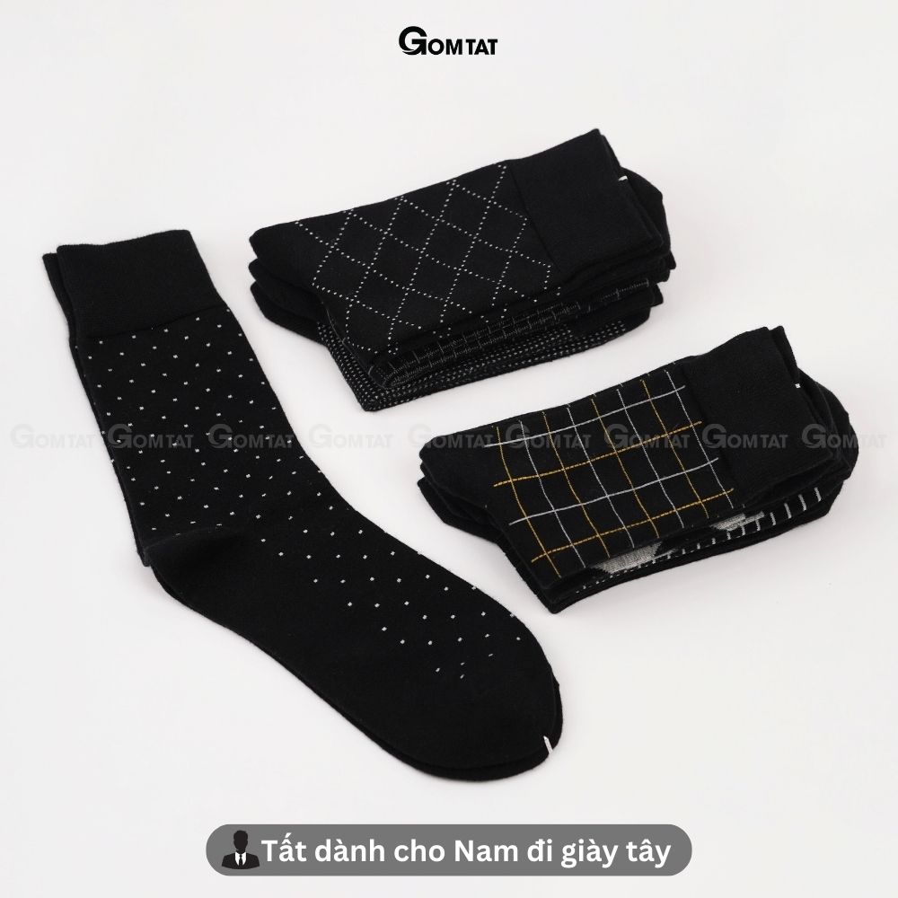 Hộp 7 đôi tất đi giày tây nam cổ cao màu đen, vớ nam công sở cao cổ, chất liệu cotton cao cấp thoáng khí - GOM-MIX10-CB7