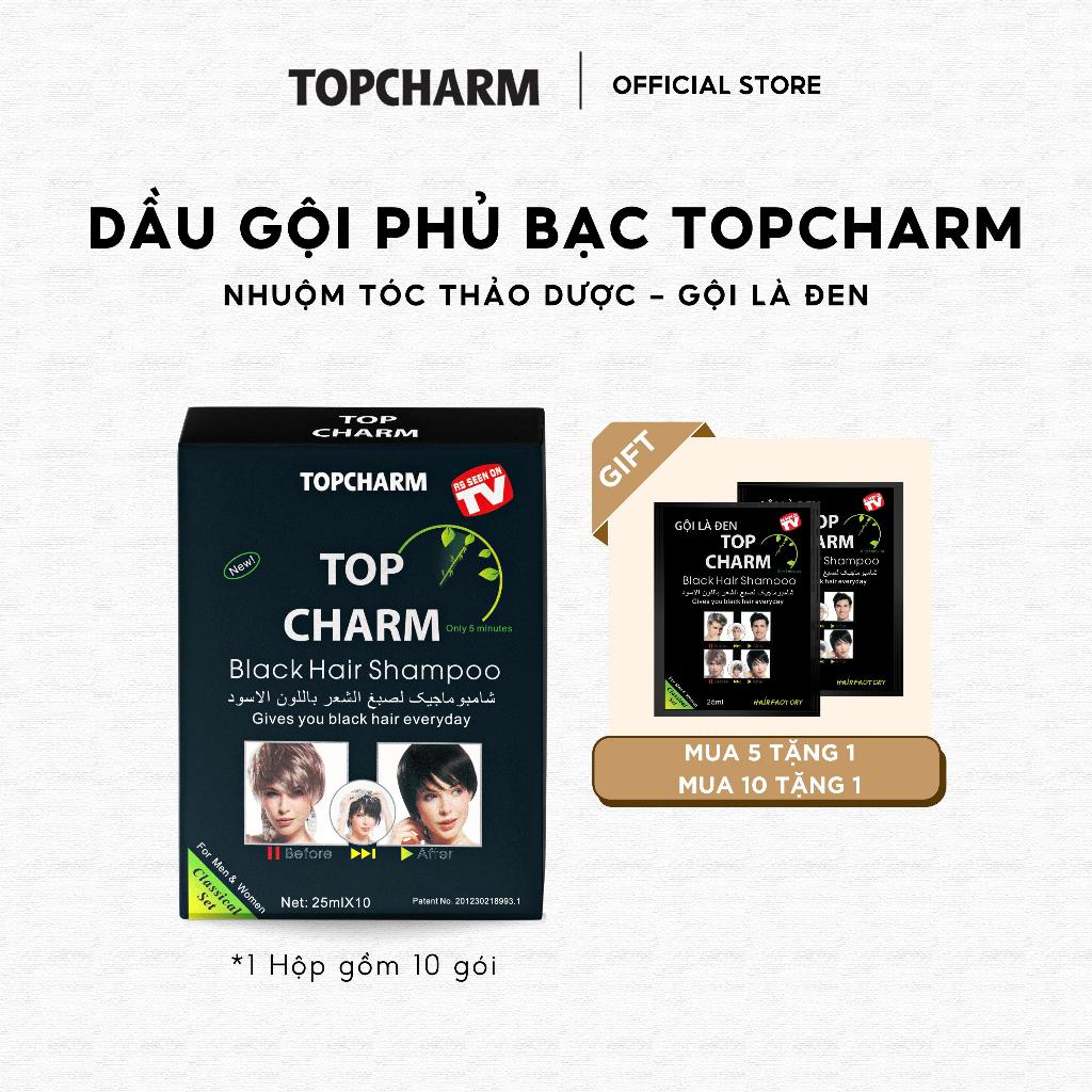 Dầu Gội Nhân Sâm Phủ Bạc Tóc Tại Nhà TOPCHARM - Phủ Bạc Đen Tóc, Gội Là Đen gói 25ml