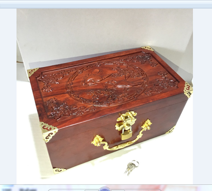 Hộp đựng con dấu - đựng đồ trang sức chạm chim phương bằng gỗ hương size 24cm - kèm khóa mini