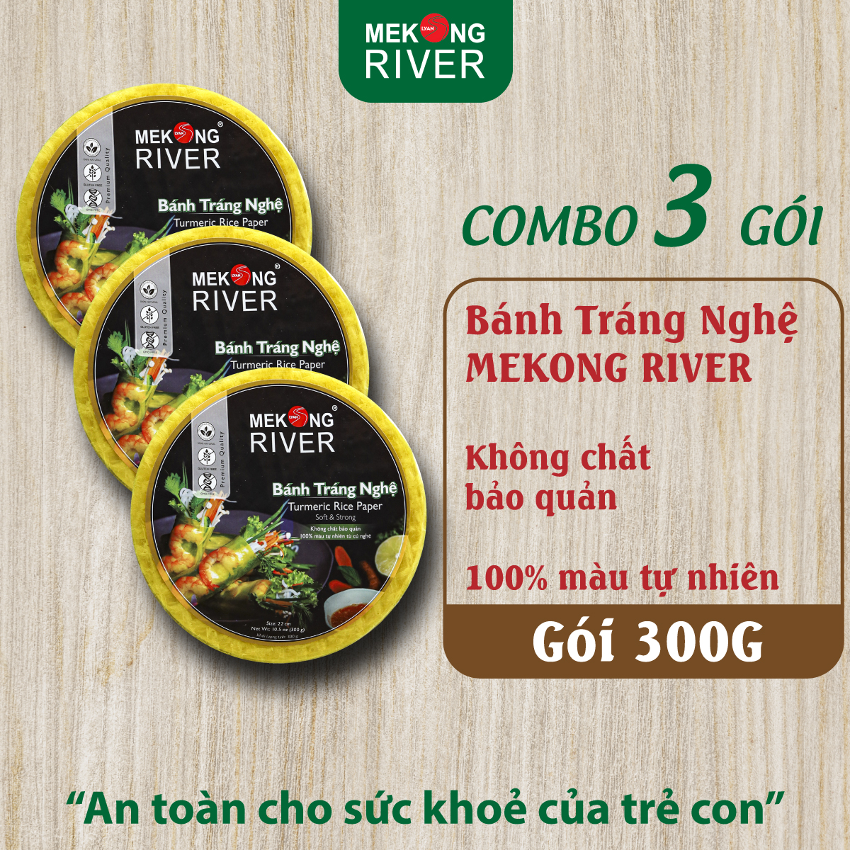 Combo 3 Túi Bánh Tráng Nghệ Mekong River 16cm 300g