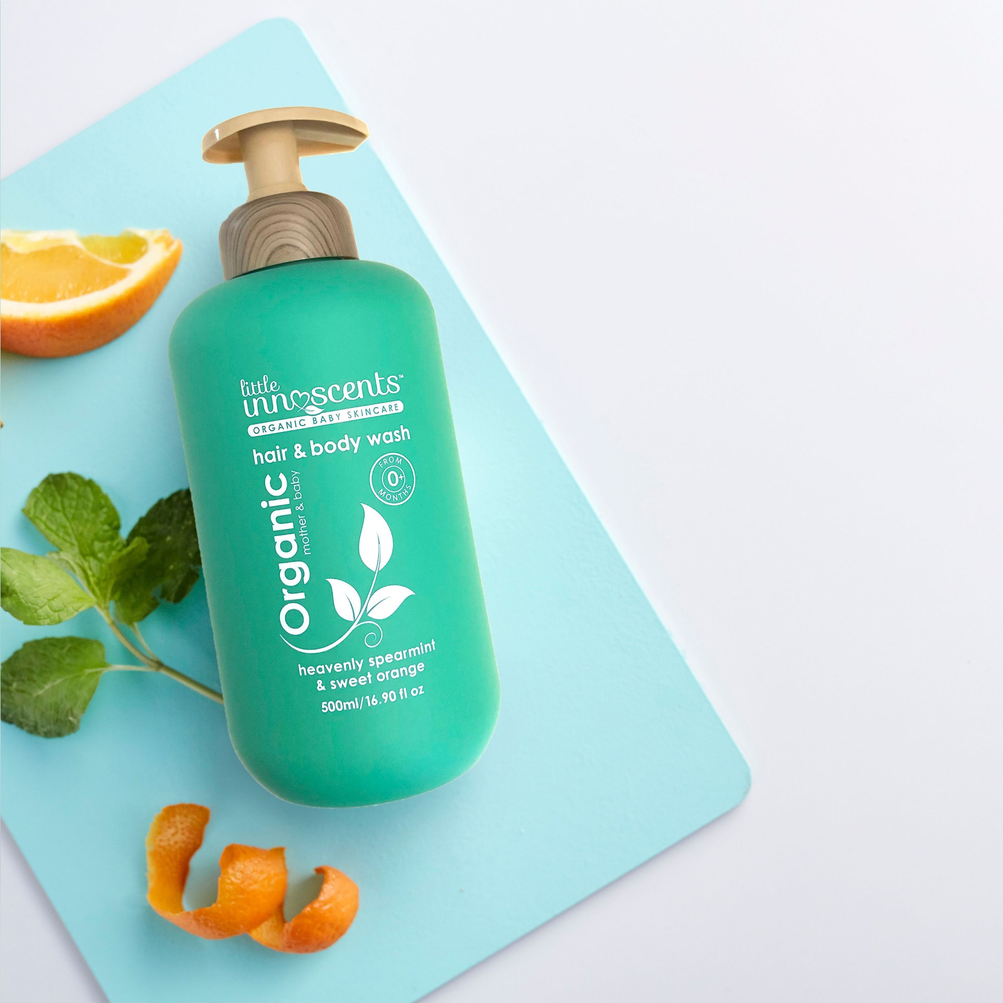 Sữa Tắm gội Toàn thân Hữu cơ hương Cam & Bạc hà LITTLE INNOSCENTS 500ml - LITTLE INNOSCENTS Organic Hair & Body wash Spearmint & Orange 500ml