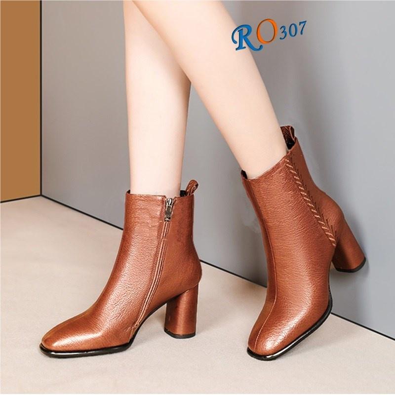 Giày boot nữ cổ thấp 7 phân hai màu đen nâu hàng hiệu rosata ro307 HÀNG VIỆT NAM CHẤT LƯỢNG QUỐC TẾ