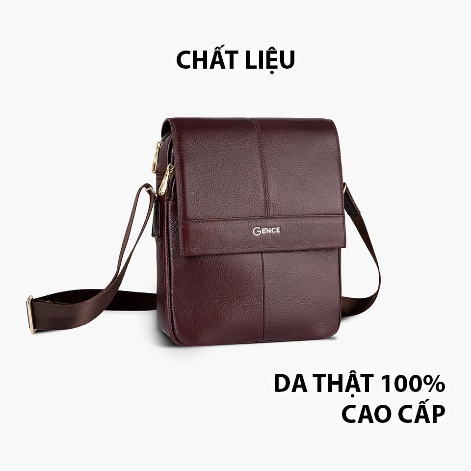 Túi Đeo Chéo Nam Hàng Hiệu GENCE TD09 Da Bò Mềm Cao Cấp Màu Nâu Đậm Dáng Dọc