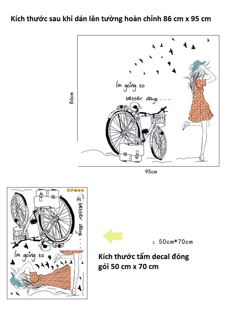 Decal dán tường hoa bồ công anh và cô gái combo trang trí lãng mạn