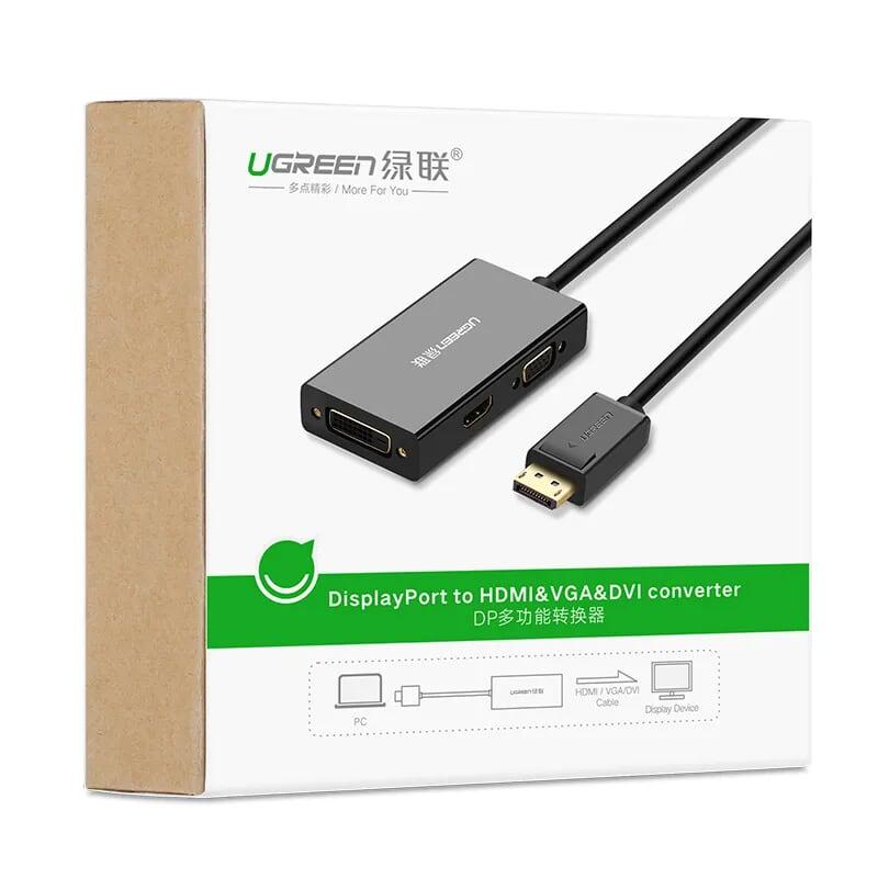 Ugreen UG20420DP110TK Màu Đen Bộ chuyển đổi DisplayPort sang HDMI + VGA + DVI Hỗ trợ phân giải 4K 2K - HÀNG CHÍNH HÃNG