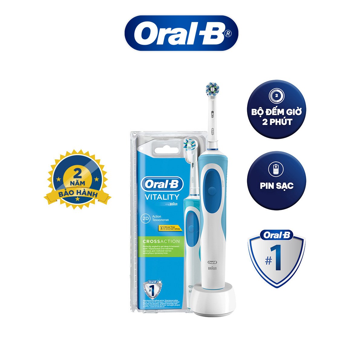 Bàn chải đánh răng điện Oral-B Vitality CrossAction Blue D12.513- Hàng chính hãng 100%