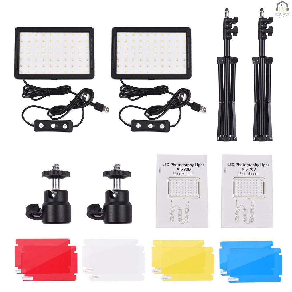 Set 2 đèn LED 5600K 4 màu sắc tùy chỉnh kèm giá đỡ ba chân hỗ trợ chụp ảnh/quay video/live stream