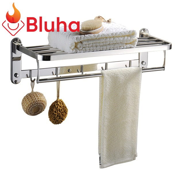 Giá treo khăn - Vắt Khăn tắm, Giá treo khăn tắm inox 304 BLUHA Đa năng 2 tầng, có móc treo quần áo Cao Cấp