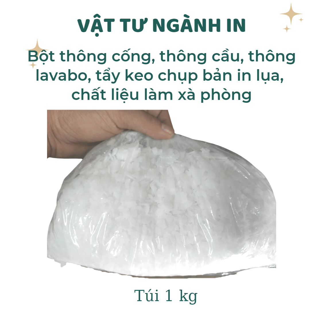 Túi 1 kg Bột xút vảy thông cống, thông bồn cầu, khử cặn đường ống