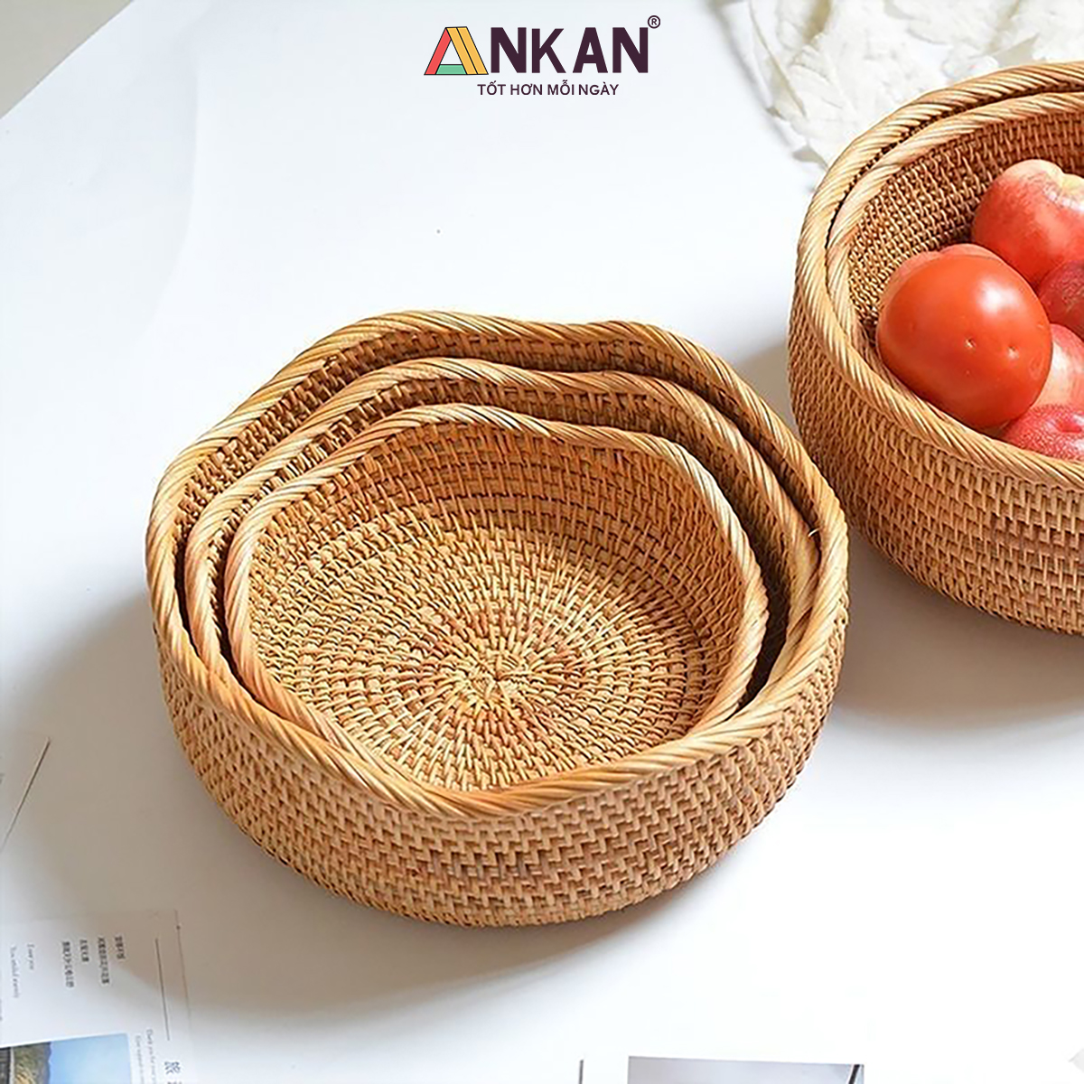 Rổ Đựng Trái Cây, Đồ Khô Chất Liệu Mây Tre Đan Thủ Công, Giỏ Đựng Đồ Decor Nhà Ăn, Phòng Khách