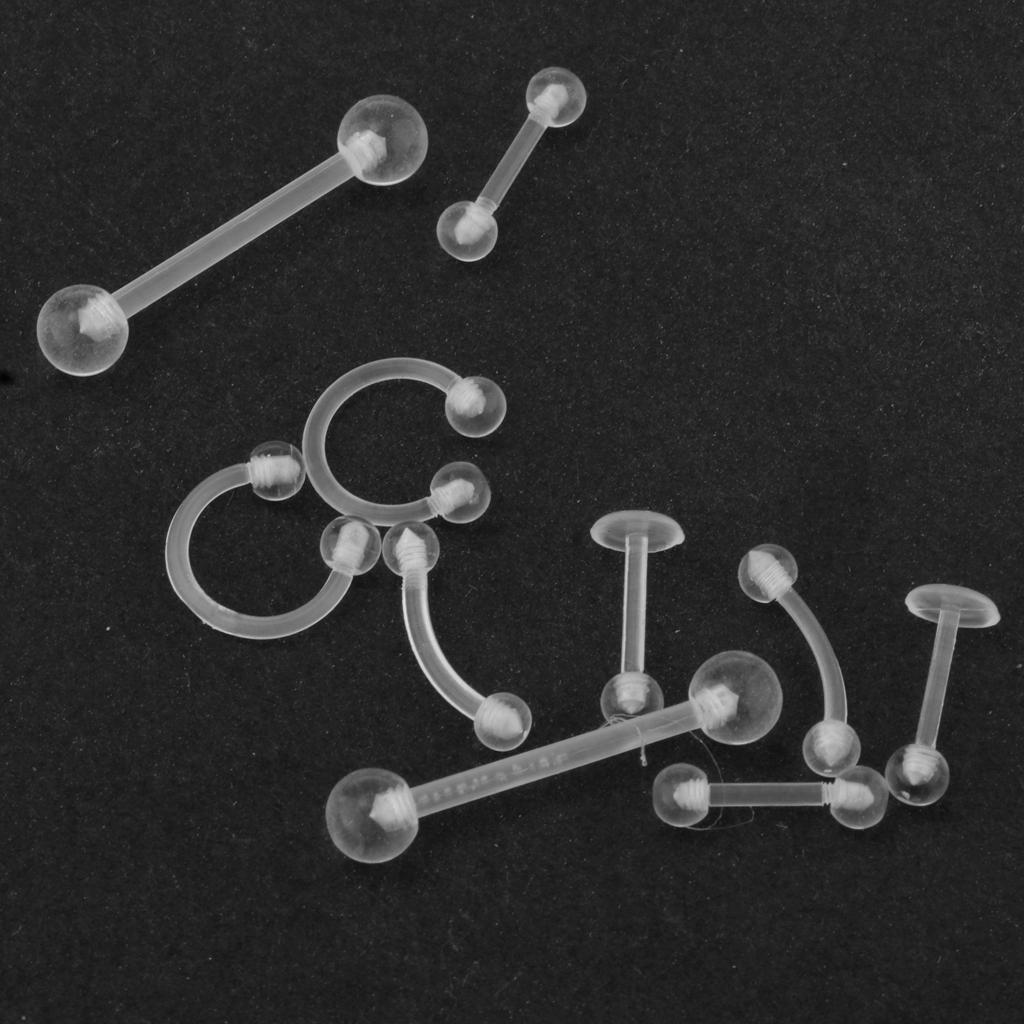 10Pcs Acrylic Body Piercing Jewelry Eyebrow Tongue Bar Lip Nose Rings Studs