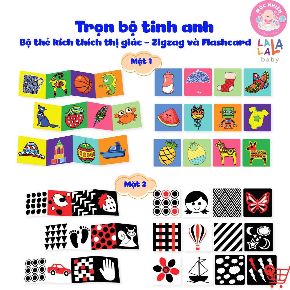 Bộ thẻ kích thích thị giác Lalala Baby cho trẻ sơ sinh Trọn bộ tinh anh dạng đứng Zigzag và Flashcard