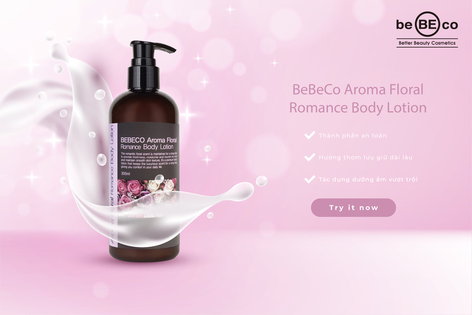 Sữa dưỡng thể sáng da hương thơm quyến rũ  BEBECO Hàn Quốc Aroma Floral Romance Body Lotion