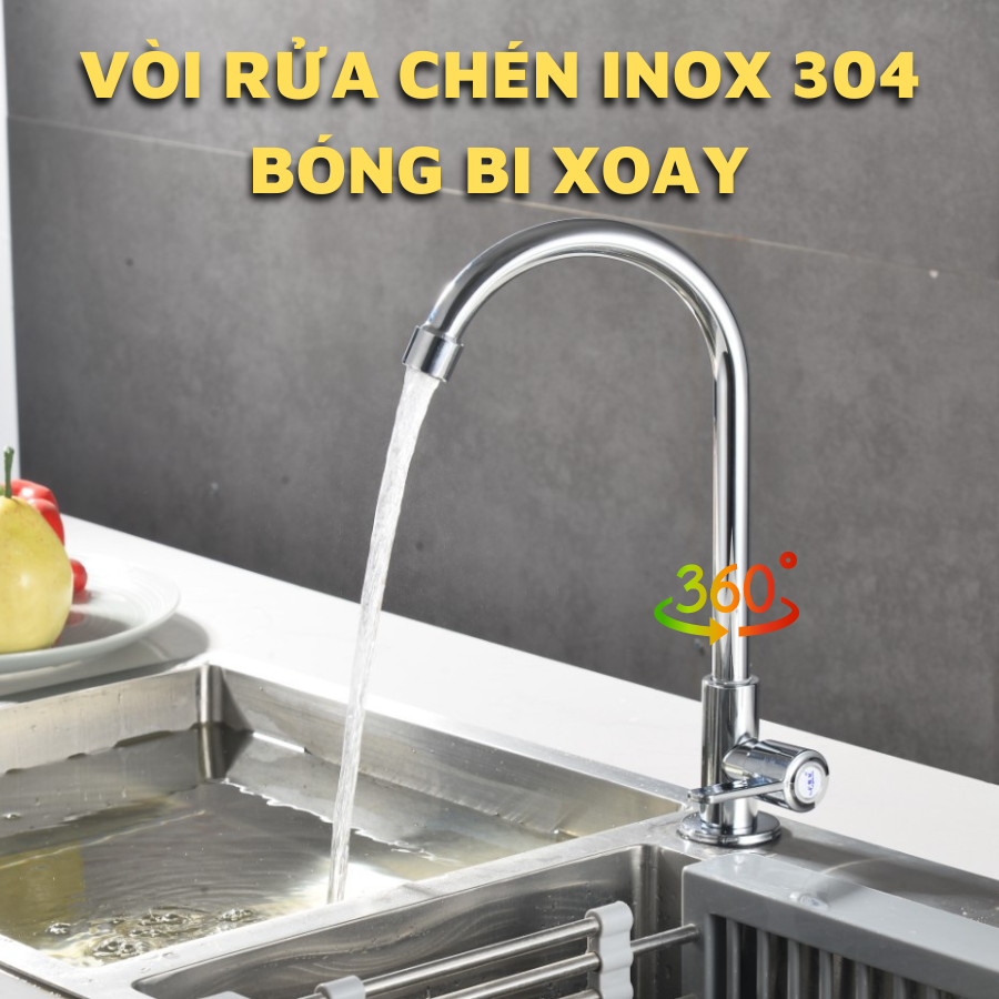 Vòi Chén Lạnh inox SUS 304 Cao Cấp_ vòi rửa chén inox cao cấp ống cong