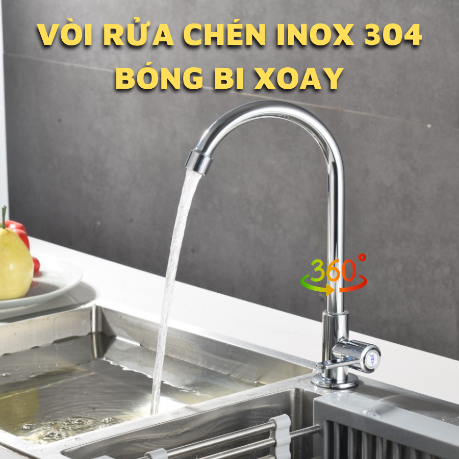 Vòi rửa bát, chén lạnh INOX SUS 304