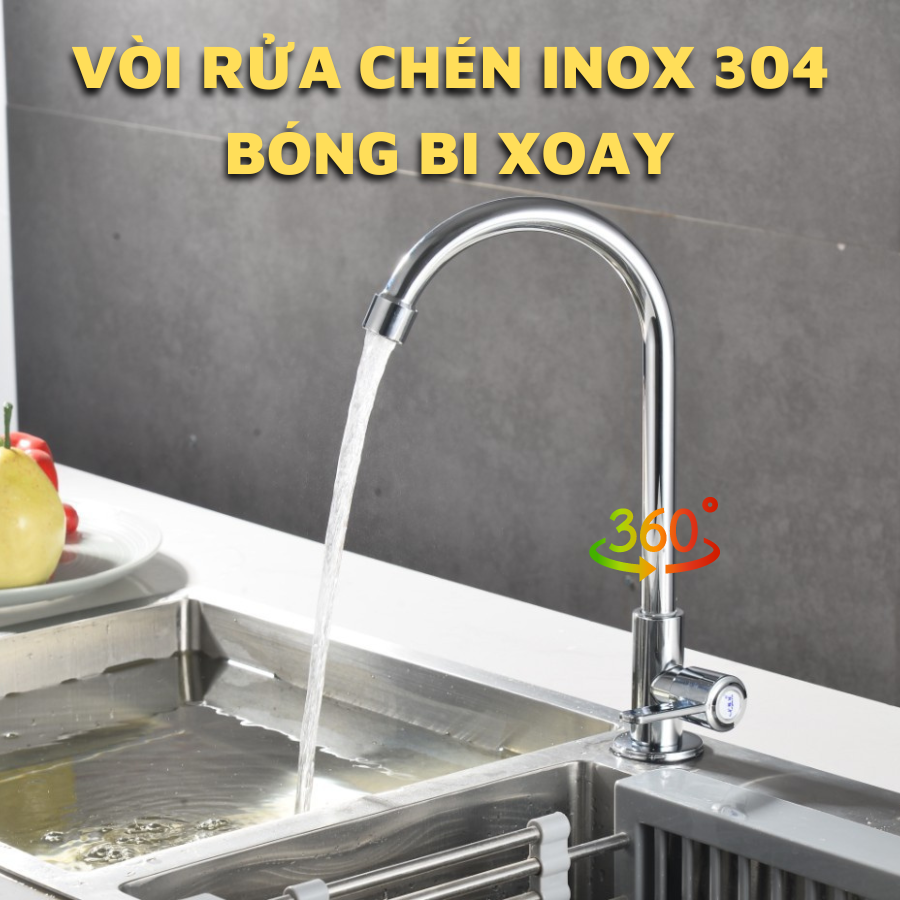 Vòi Rửa Bát, Rửa Chén Lạnh Gắn Chậu Inox 304 SUS304