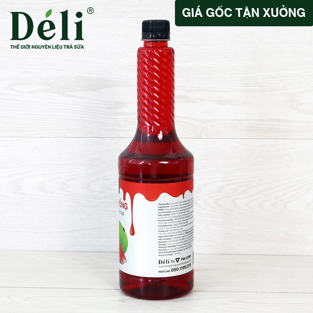 Siro ổi hồng Déli chai 1lit, HSD: 12 tháng  [CHUYÊN SỈ] Nguyên liệu pha chế trà trái cây, soda,...