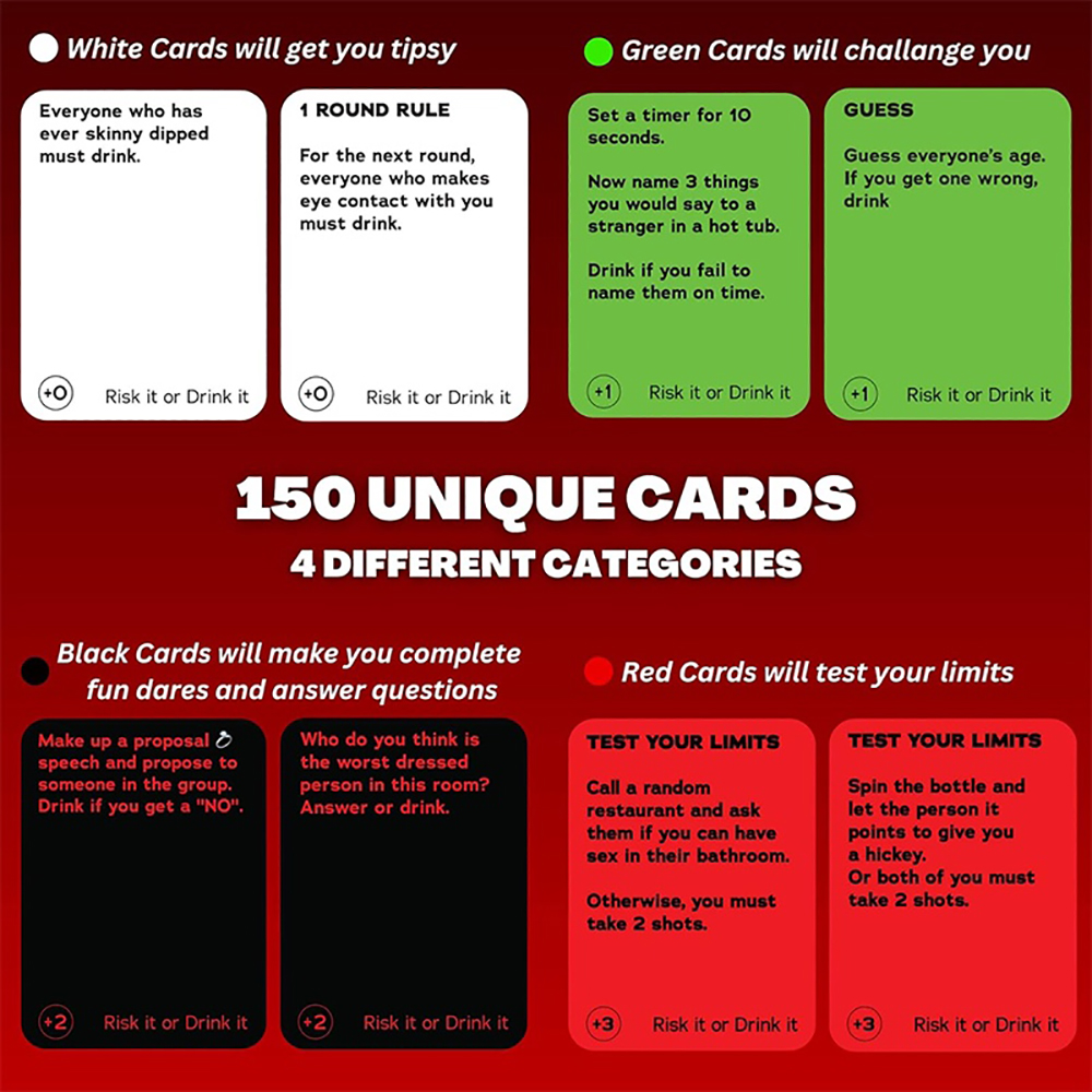 Bộ bài Drinking Game tiếng Anh Risk It Or Drink It Fun Party Game for College