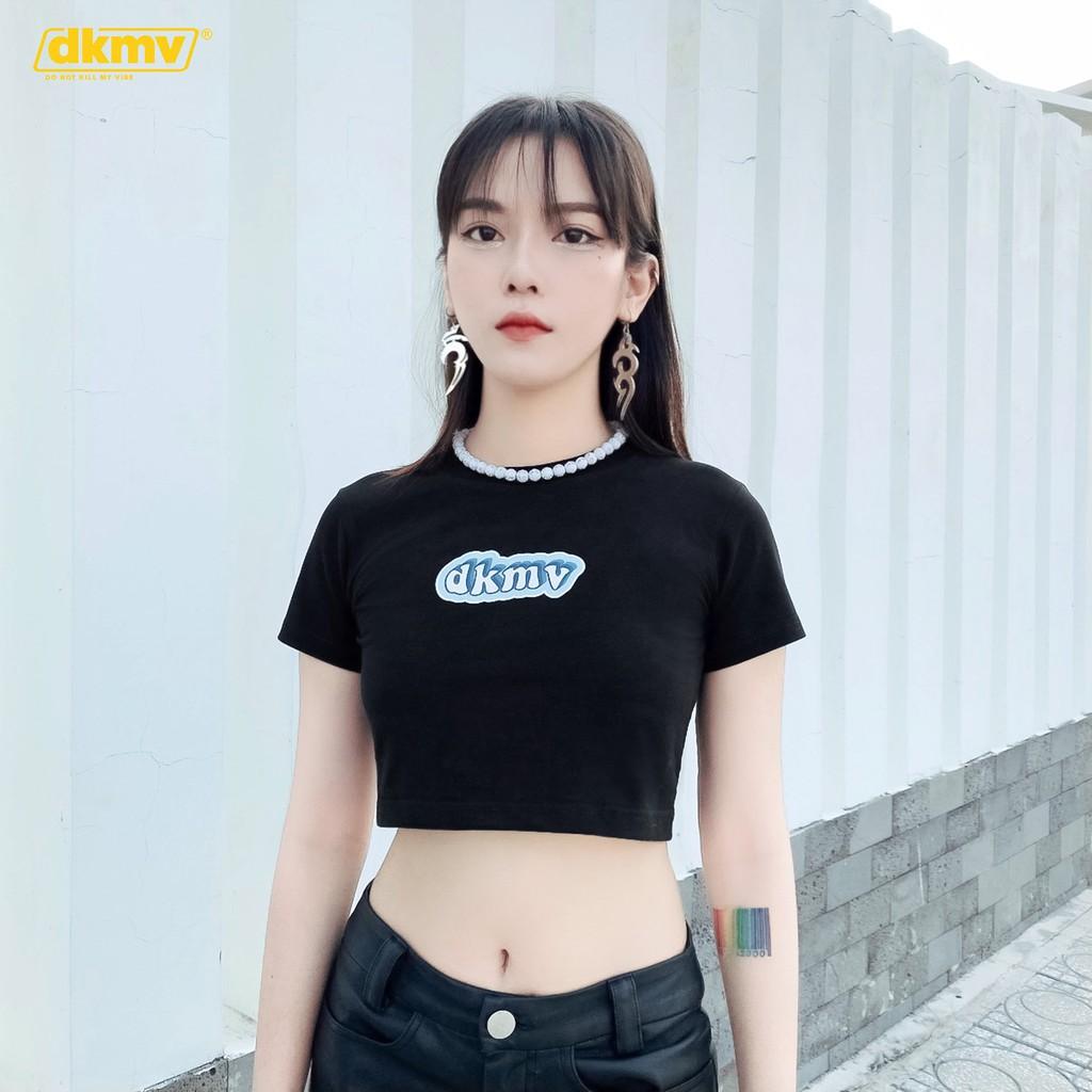 Áo croptop nữ cotton màu đen ôm tay ngắn | DKMV Black Azure Croptop