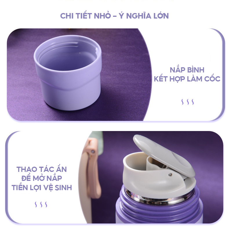 Bình Giữ Nhiệt Inox 304 Dung Tích 500ml Kèm Theo Nắp Cốc Rót Nước Tiện Lợi Màu Sắc Pastel Trẻ Trung Phù Họp Mọi Độ Tuổi