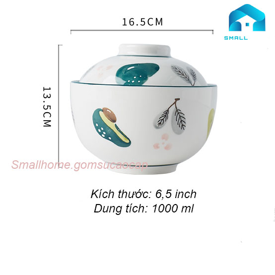 Bát mì tôm, bát hấp trứng có nắp đậy 6,5 inch đa năng phong cách Nhật Bản