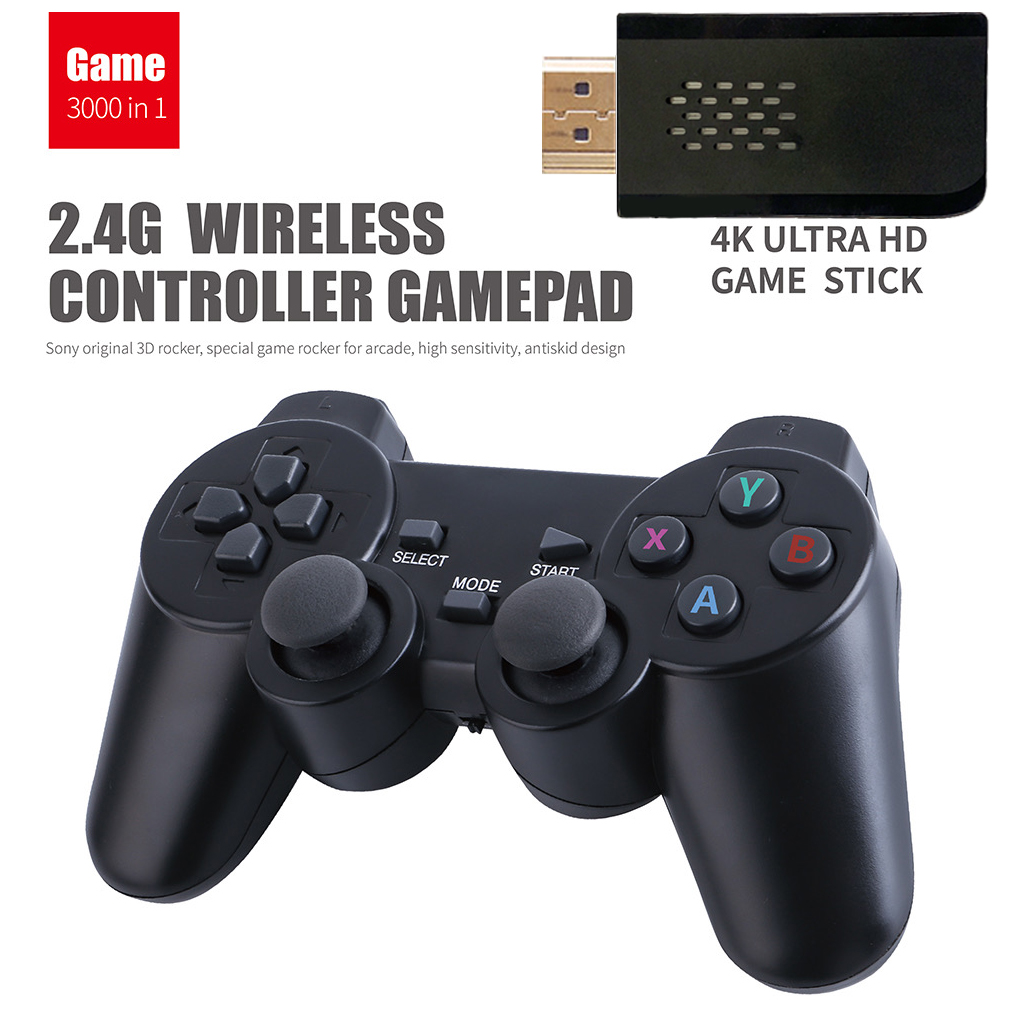 Máy chơi game điện tử 4 nút tay cầm không dây GAME STICK 4K ULTRA_HD Joystick 360 - 2 người chơi - kết nối TV 4K - Thẻ SD 32G +3000 games -Game console thiết bị game mượt ( HDMI ) - Tặng cáp chuyển HDMI