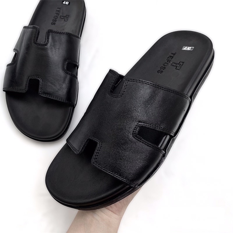 Dép nam da bò thật TEFOSS DT06 quai chữ H size 37-44 trẻ trung, cá tính