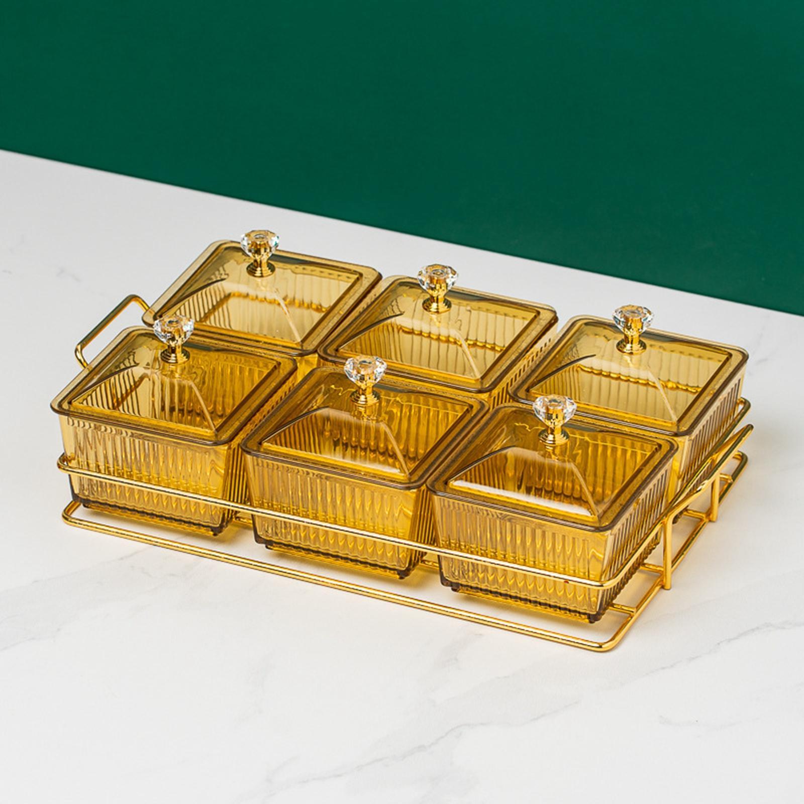 Fruit Dessert Snacks Serving Platter 6 Bowls with Lid Caddy Serving Platter for Fruits