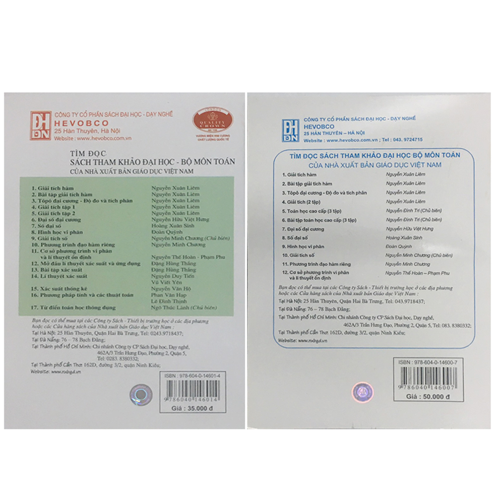 Combo Bộ Sách Toán Cao Cấp Tập 2 + Bài Tập Toán Cao Cấp Tập 2