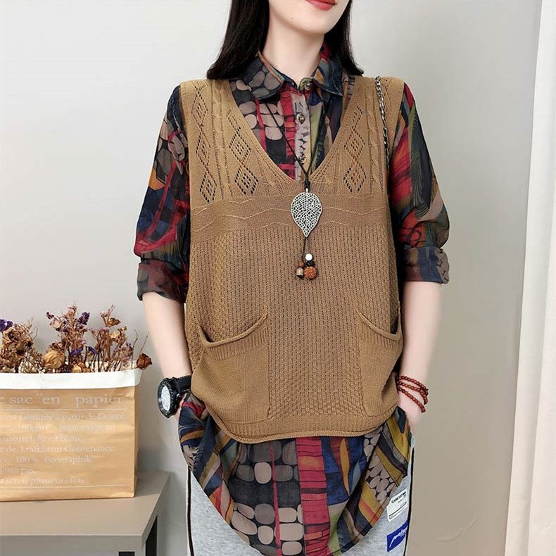 Hình ảnh Áo ghile len nữ dạng lưới, thiết kế 2 túi trước siêu xinh, phong cách  đường phố cá tính Gl07