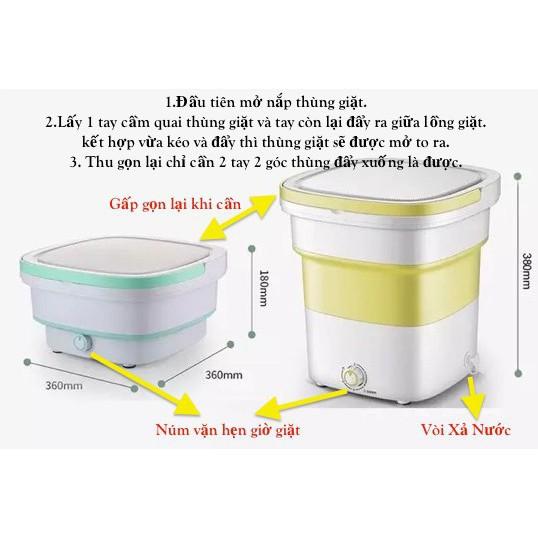 Máy Giặt Mini Gấp Gọn YANGZI Chính Hãng Khử Khuẩn Tia UV, Tích Hợp Vắt Khô Kèm BH 12 Tháng