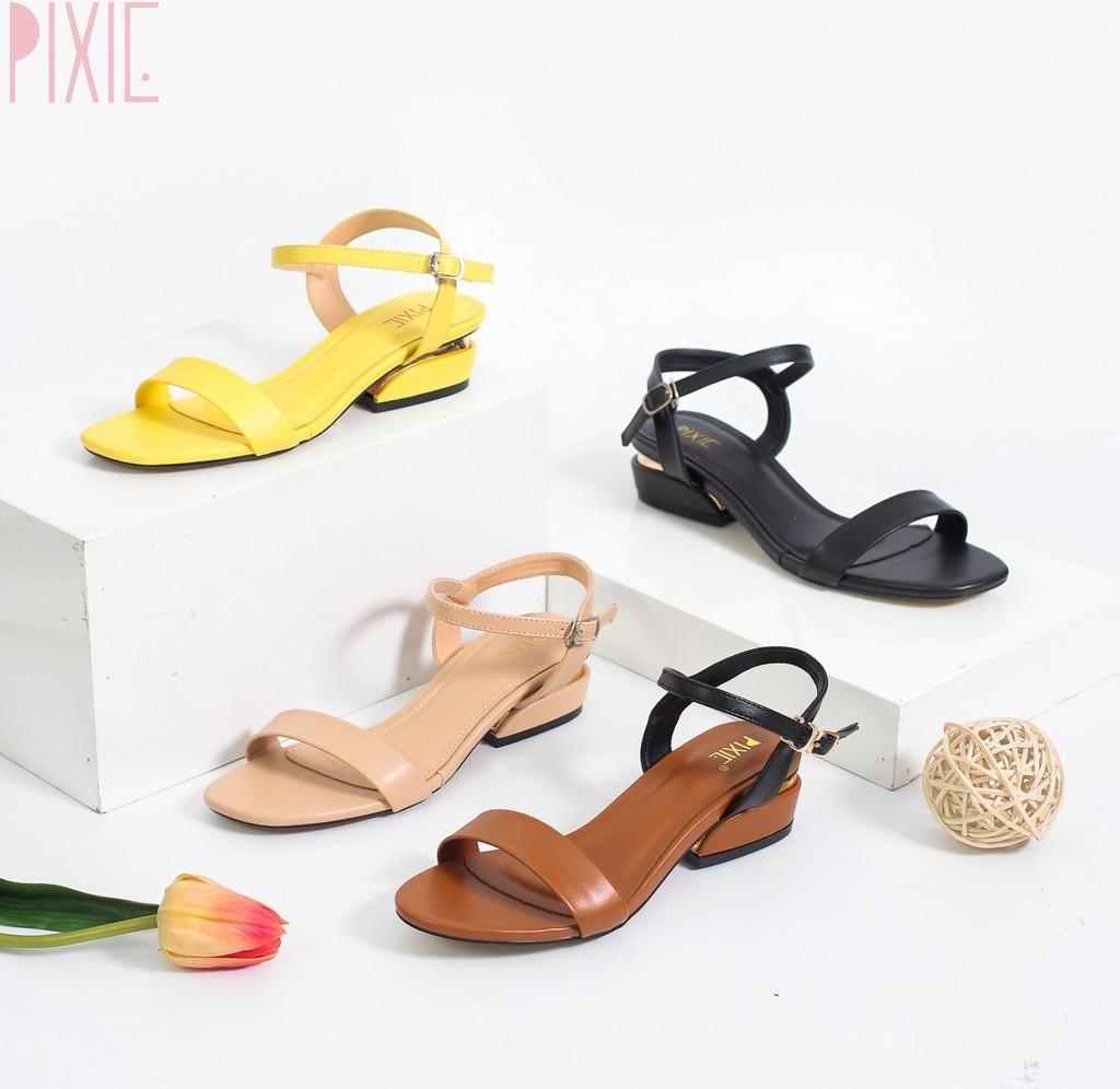 Giày Sandal 3cm Quai Mảnh Đế Vuông Viền Kim Loại Pixie X429