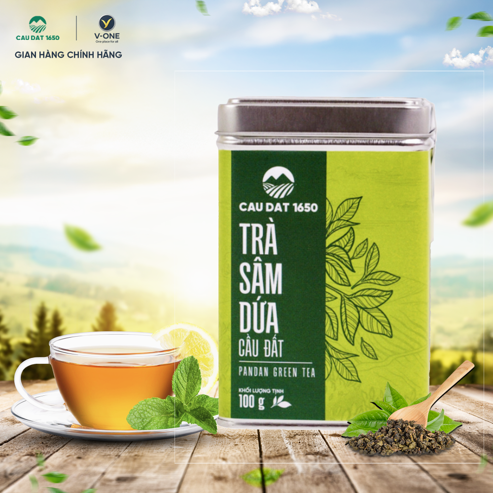 Trà Sâm Dứa Cầu Đất 1650 – Hộp thiếc 100g | Hương thơm ngát – Vị ngọt thanh, dễ uống