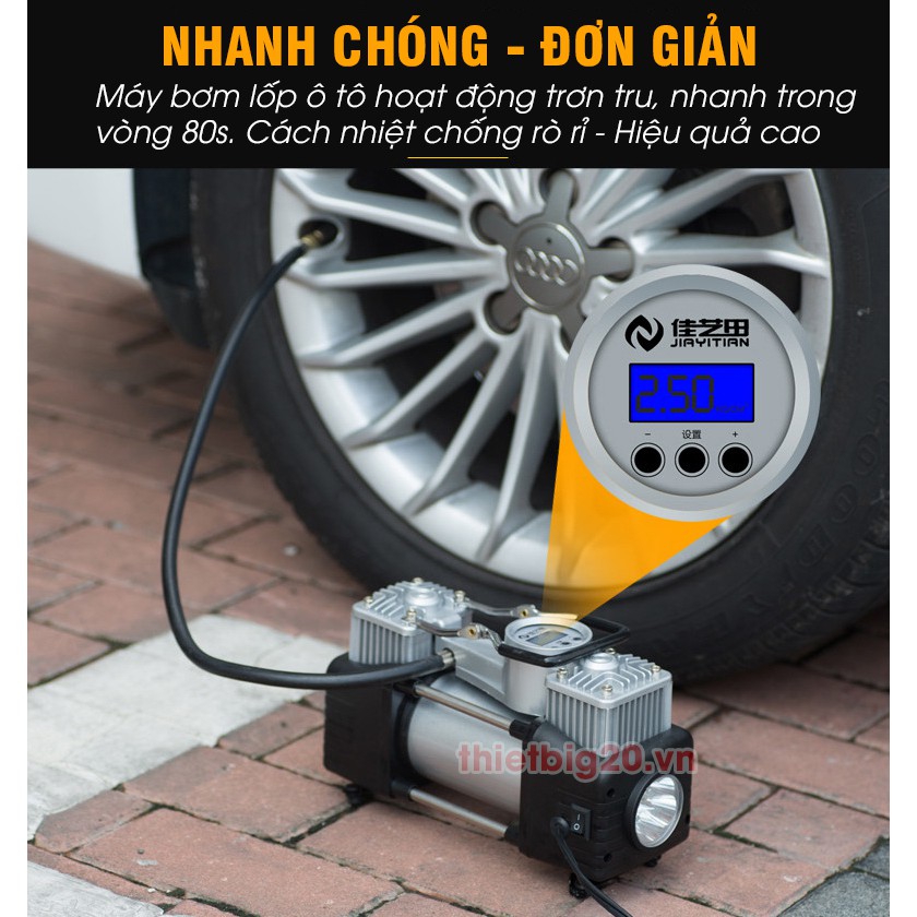 Bộ Máy Bơm Ô Tô 2 Xi Lanh Cao Cấp , Công Nghệ Nhật Bản Đồng Hồ Cơ /Đồng Hồ Điện Tử Tự Ngắt Và Đèn Chiếu Sáng Kèm Hộp Dụng Cụ