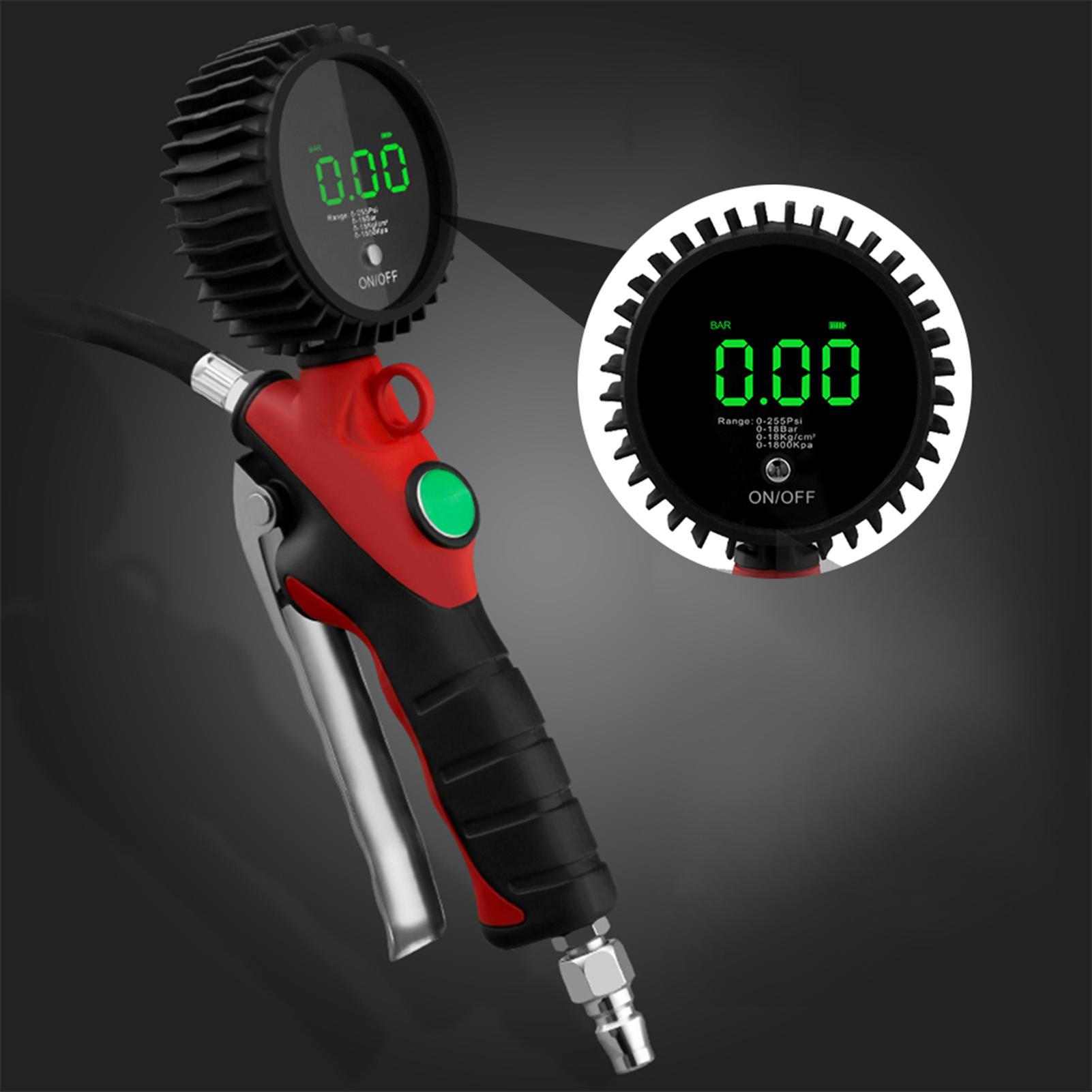 High Accuracy LED Backlight Display Tire Inflating Gauge Digital Display Tyre Inflatable Gun Tire Inflator with LED Digital Pressure Gauge 18bar Pressure Limited