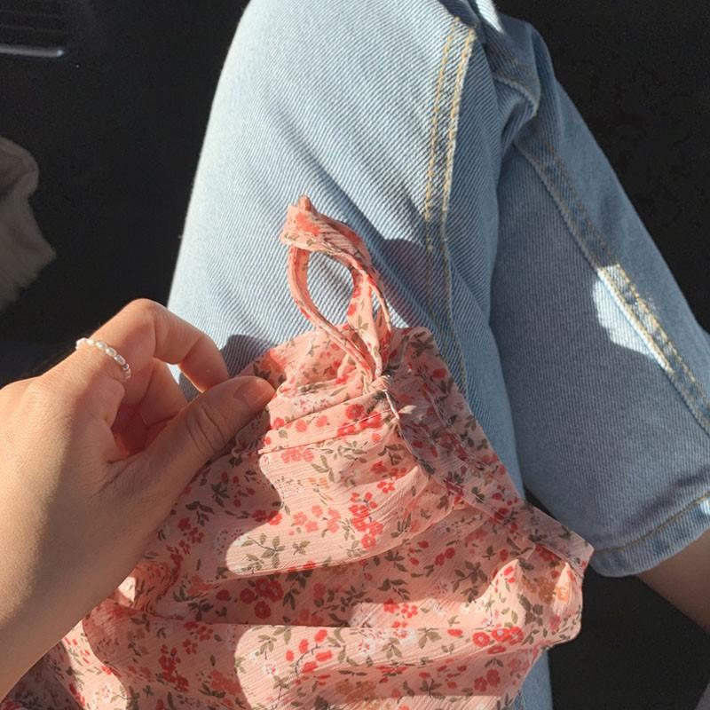 Áo kiểu vải voan mỏng in họa tiết hoa lá dễ thương dành cho bạn nữ