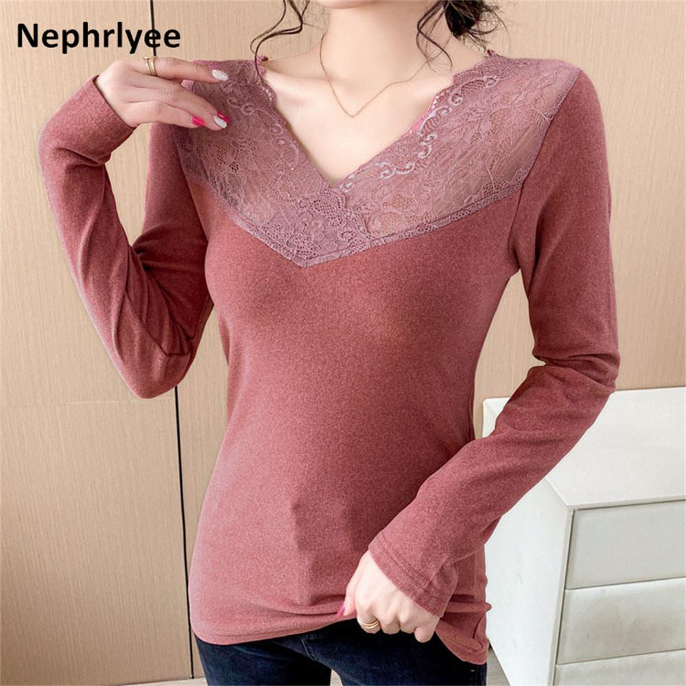 2021 Mới Thu Mùa Đông Nhiệt Quần Lót Cho Phụ Nữ Tay Dài Cổ Chữ V Nữ Gợi Cảm Đầu Ngực Nữ Thời Trang Áo Thun Quần Lót