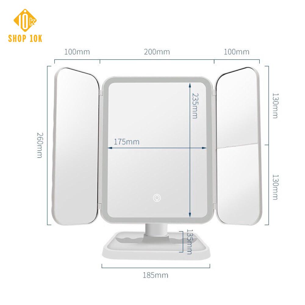 Gương đèn LED trang điểm 3 mặt gấp gọn cao cấp - Gương trang điểm có đèn LED bằng nhựa - SP005355