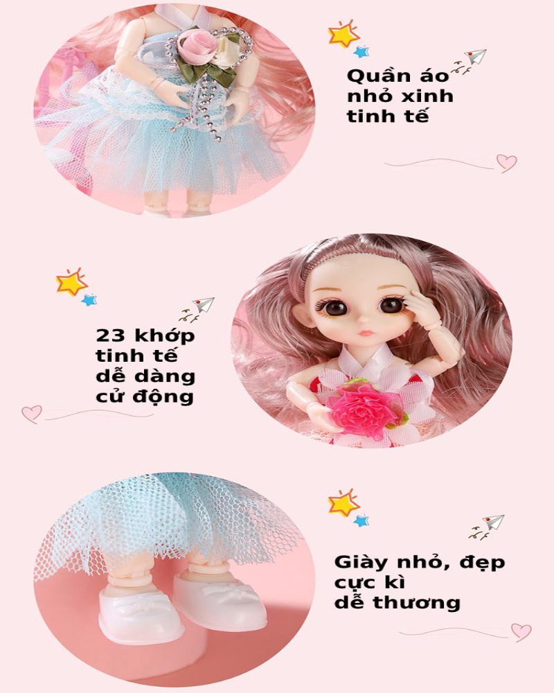 [Có sẵn] Đồ chơi búp bê 23 khớp xinh xắn cao 17cm dễ dàng cử động, đồ chơi dễ thương cho bé gái - Mẫu 1